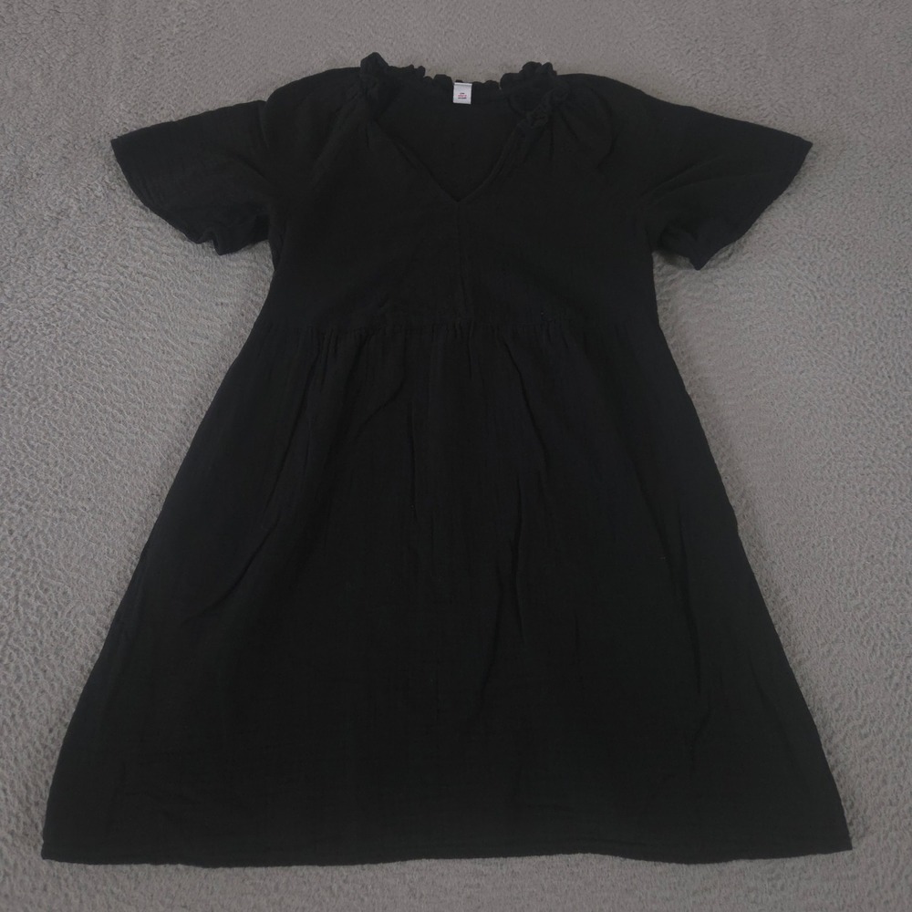 Old Navy‎ Dress Womens XS Black Split-Neck Crinkle Gauze Mini Swing Short Sleeve